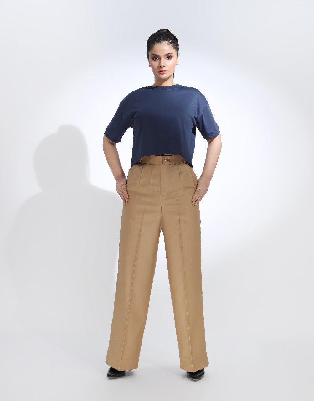 Wide Leg Double Pleated Dress Pant Beige