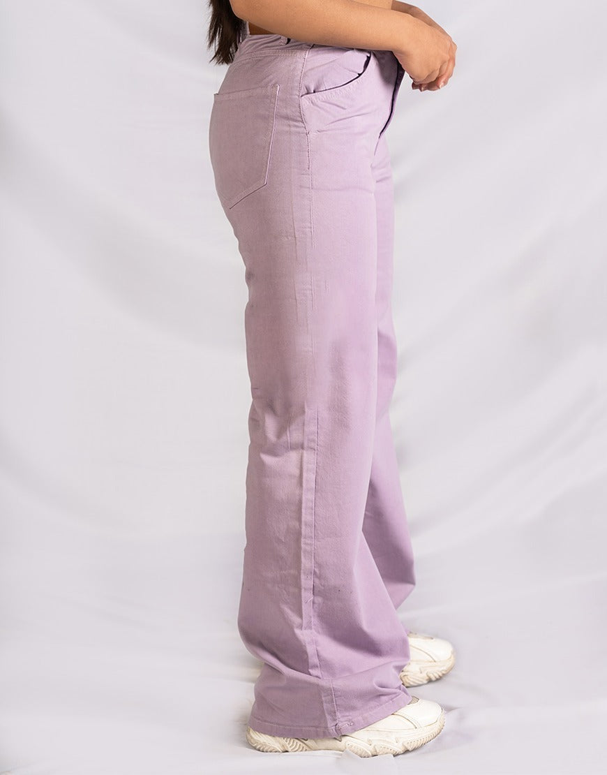 High Rise Wide Leg Twill Pants Stretch in Lilac