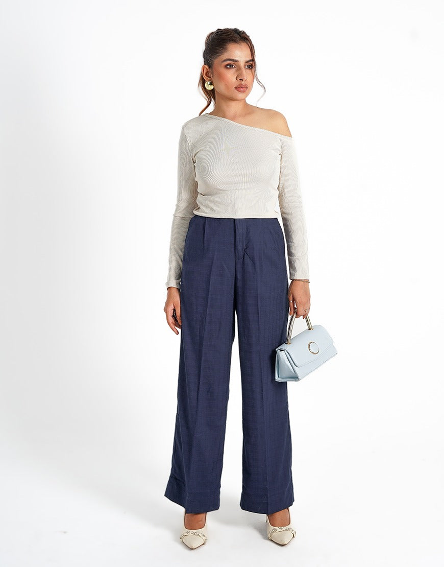 Stormproof (Wide Leg Checked Dress Pant Navy Blue)