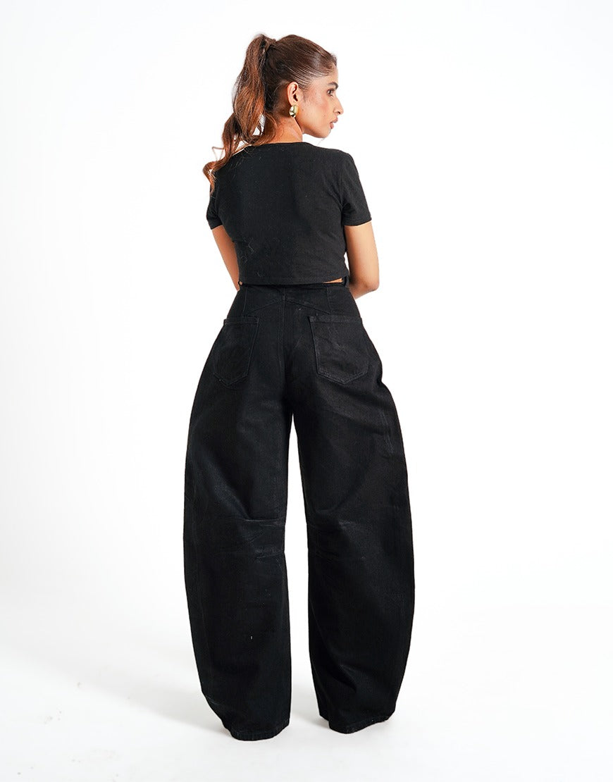 High Rise Jet Black Barrel Jeans