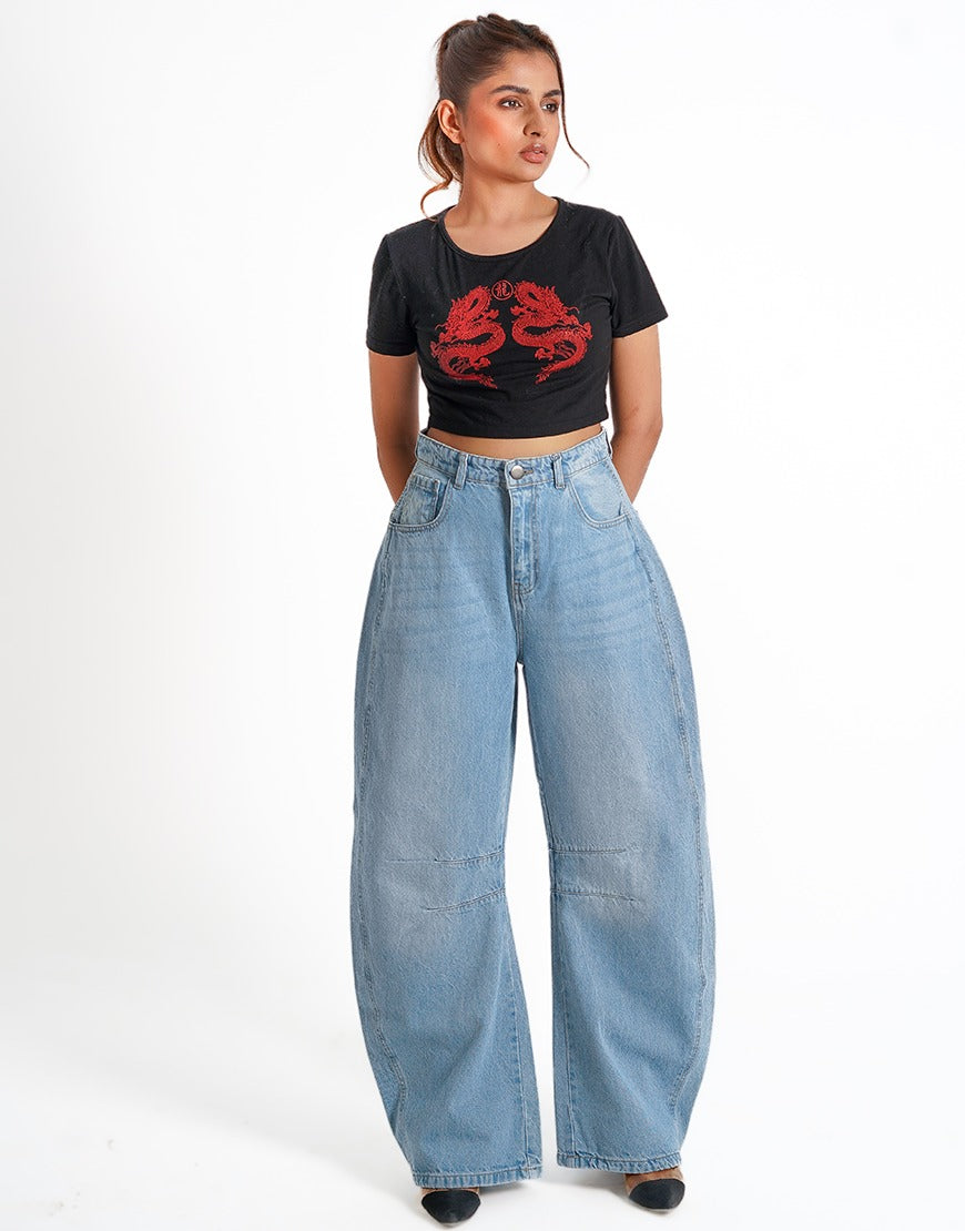 High Rise Light Wash Barrel Jeans