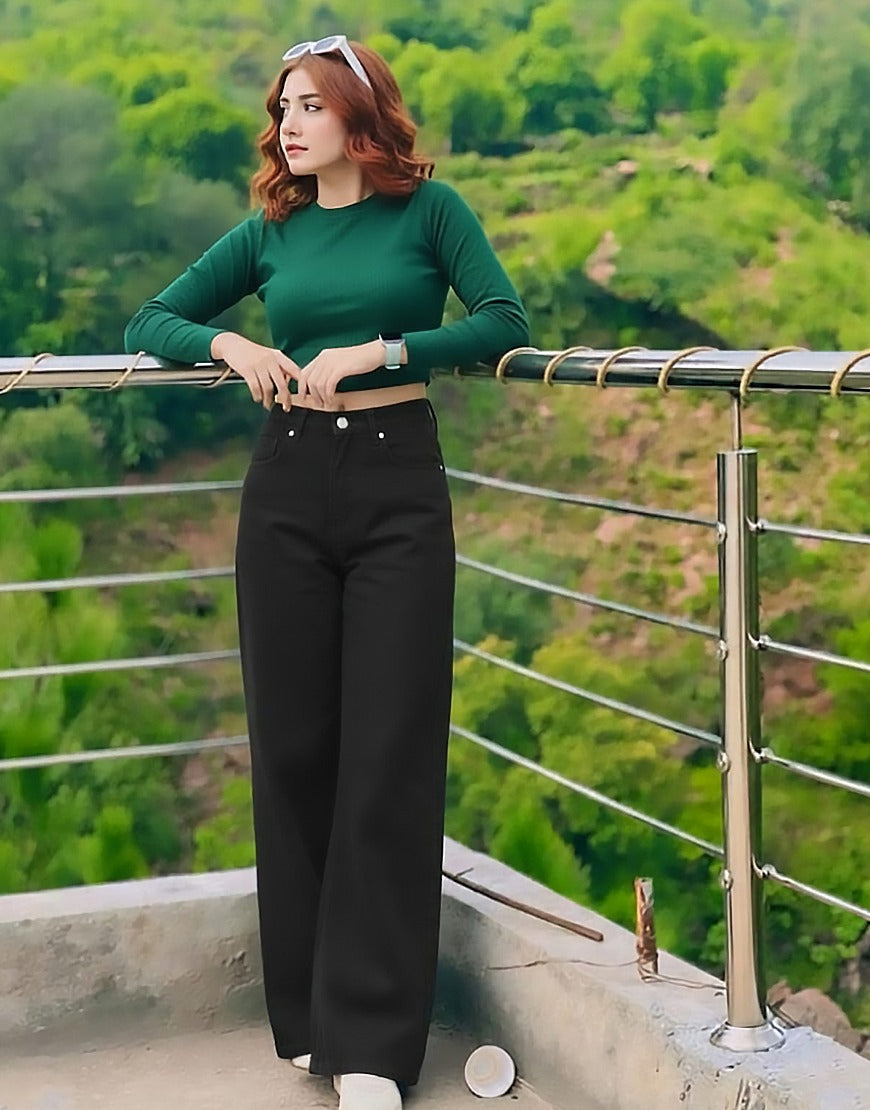 High Rise Wide Leg Jeans Black