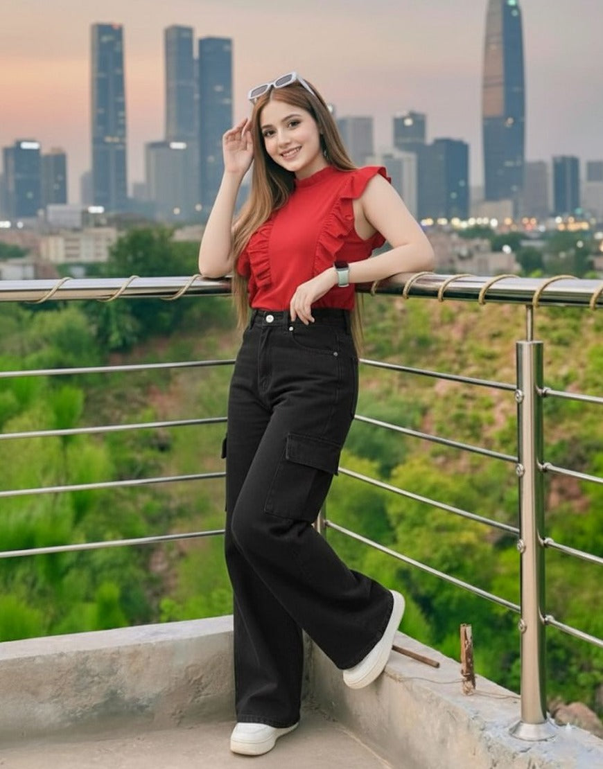 Wide Leg Jeans Cargo Black