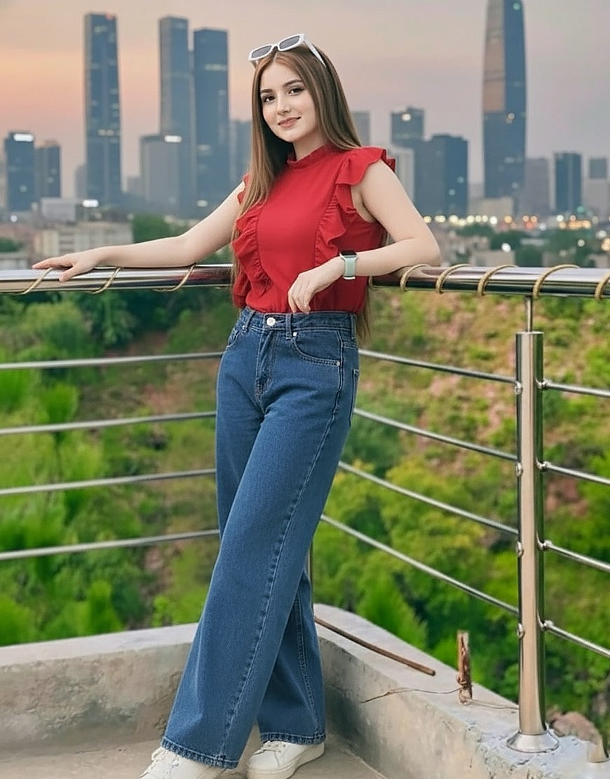 High Rise Wide Leg Jeans Dark Wash