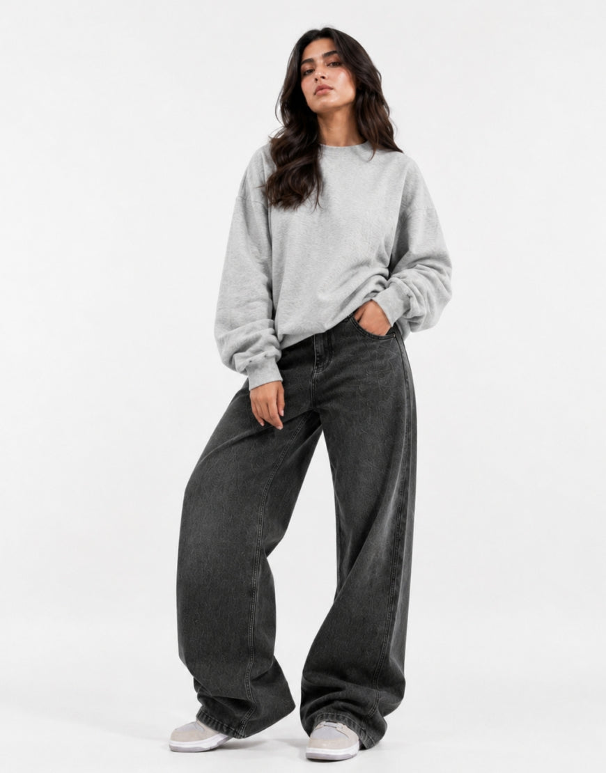 Wide Leg Jeans Faded Black