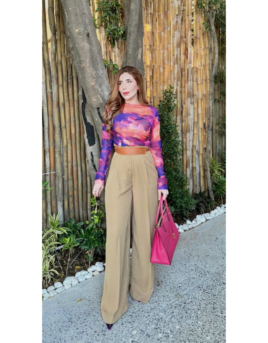 Beige Wide Leg Pants