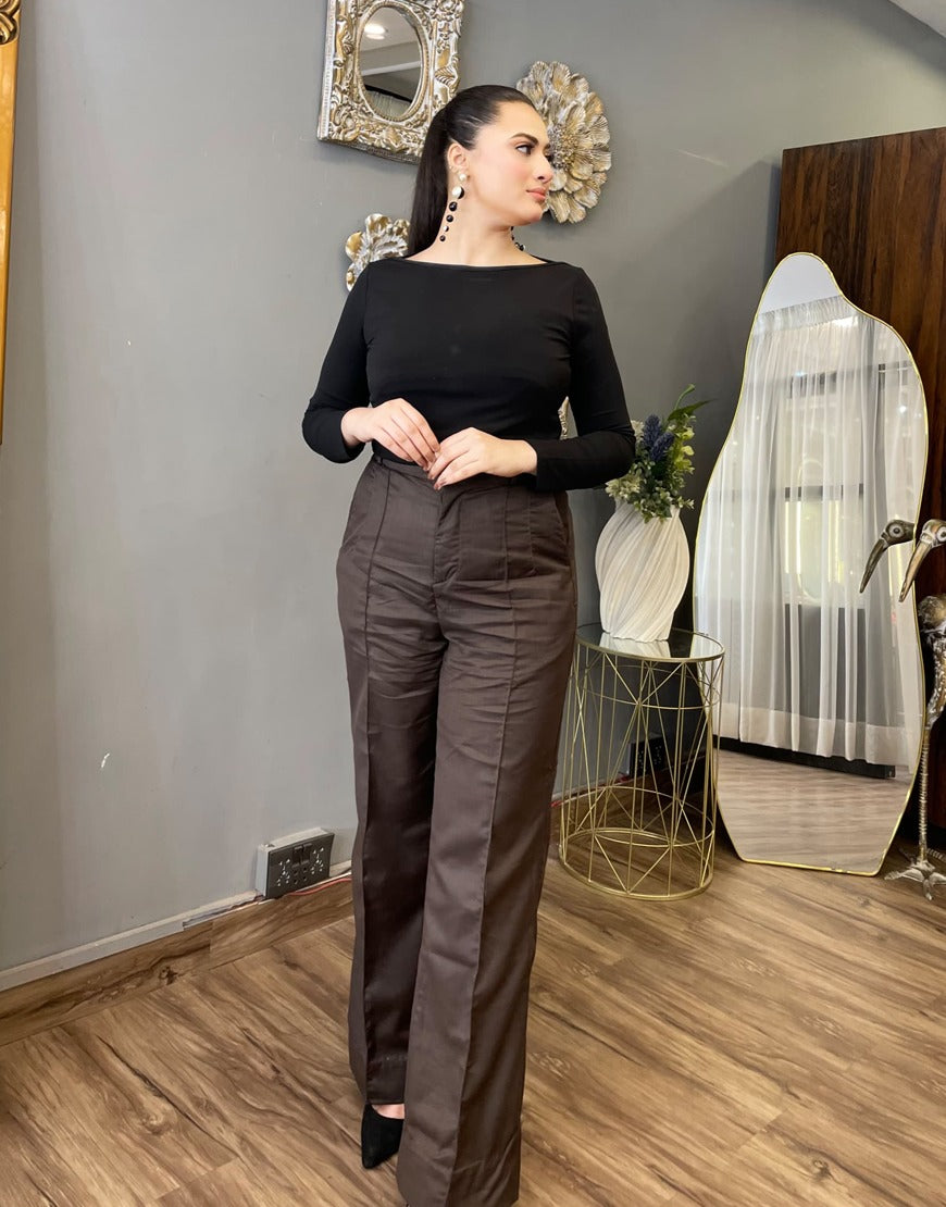 Dawn? Stitch (Wide Leg Pintex Pleated Dress Pant Chocolate Brown)