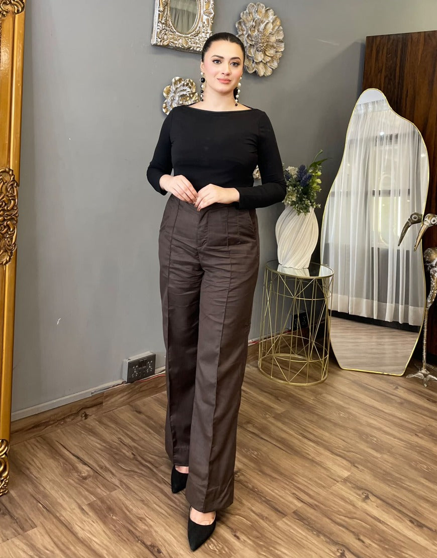 Dawn? Stitch (Wide Leg Pintex Pleated Dress Pant Chocolate Brown)