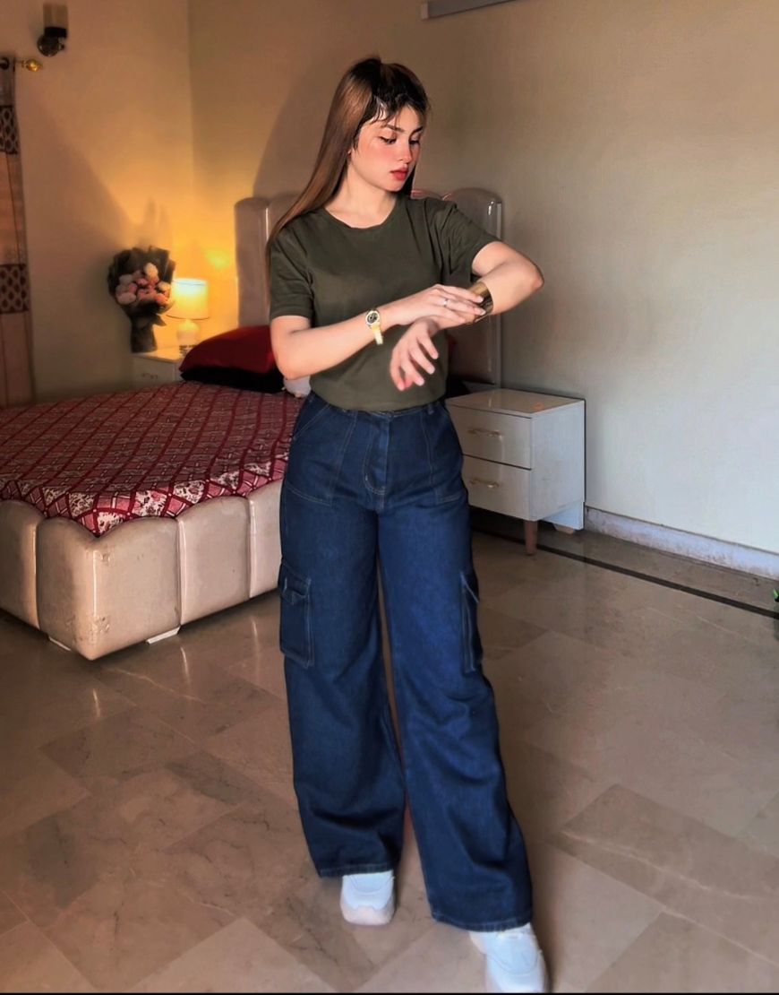 Wide Leg Flap Pocket Cargo Indigo