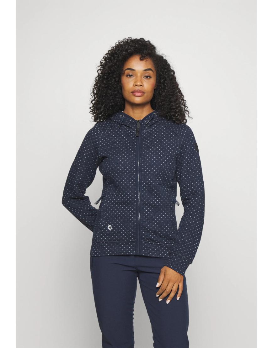 Terry Polka Dot Zipper Hoodie Dark Blue (MINOR DEFECT)
