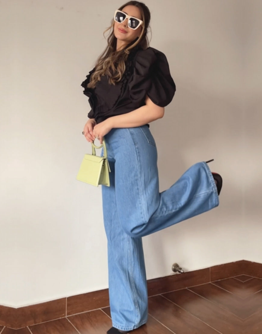 High Rise Wide Leg Jeans Mid Blue