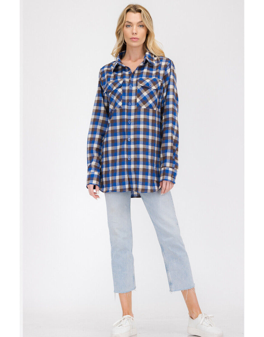 Checked Oversized Shirt in Ink Blue Minor Defect