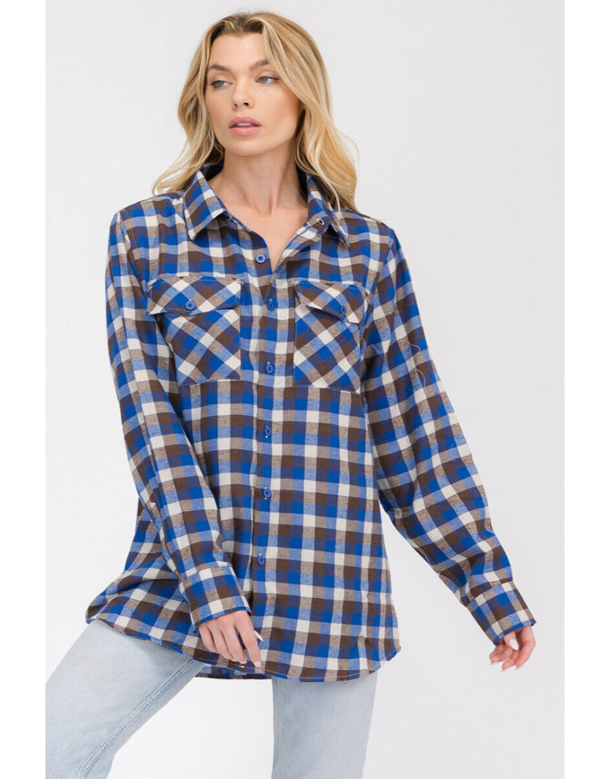 Checked Oversized Shirt in Ink Blue Minor Defect