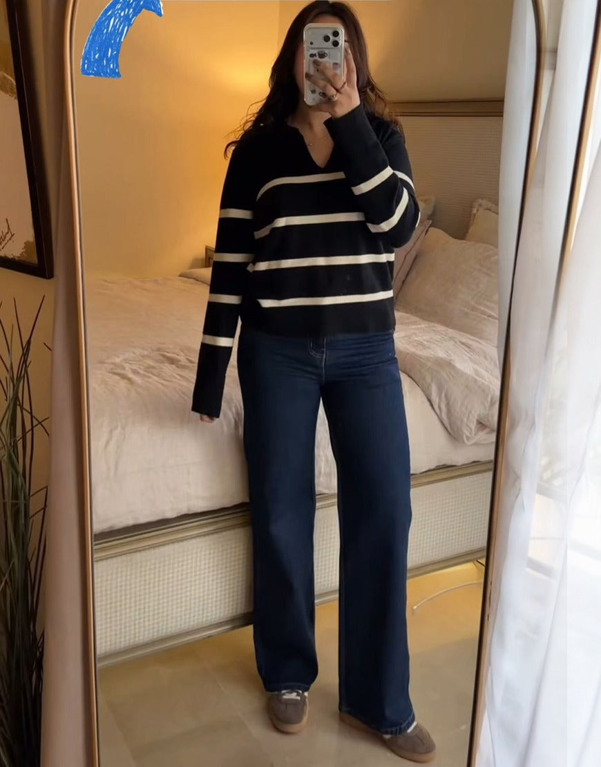 High Rise Wide Leg Cross Pocket Jeans Navy Blue