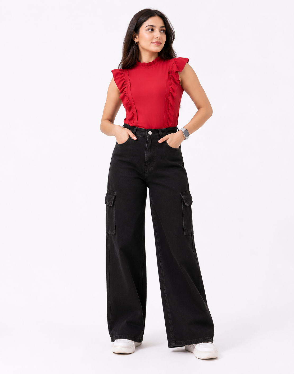 Wide Leg Jeans Cargo Black