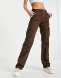 High Rise Straight Leg Cargo Trouser in Chocolate Brown