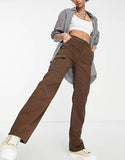High Rise Straight Leg Cargo Trouser in Chocolate Brown