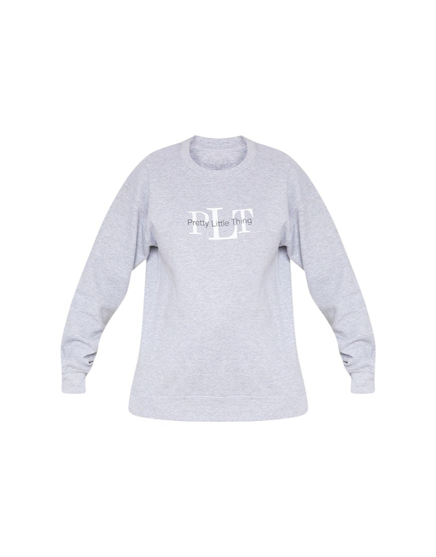 Pretty Little Thing Print Sweatshirt Fleece Pale Grey
