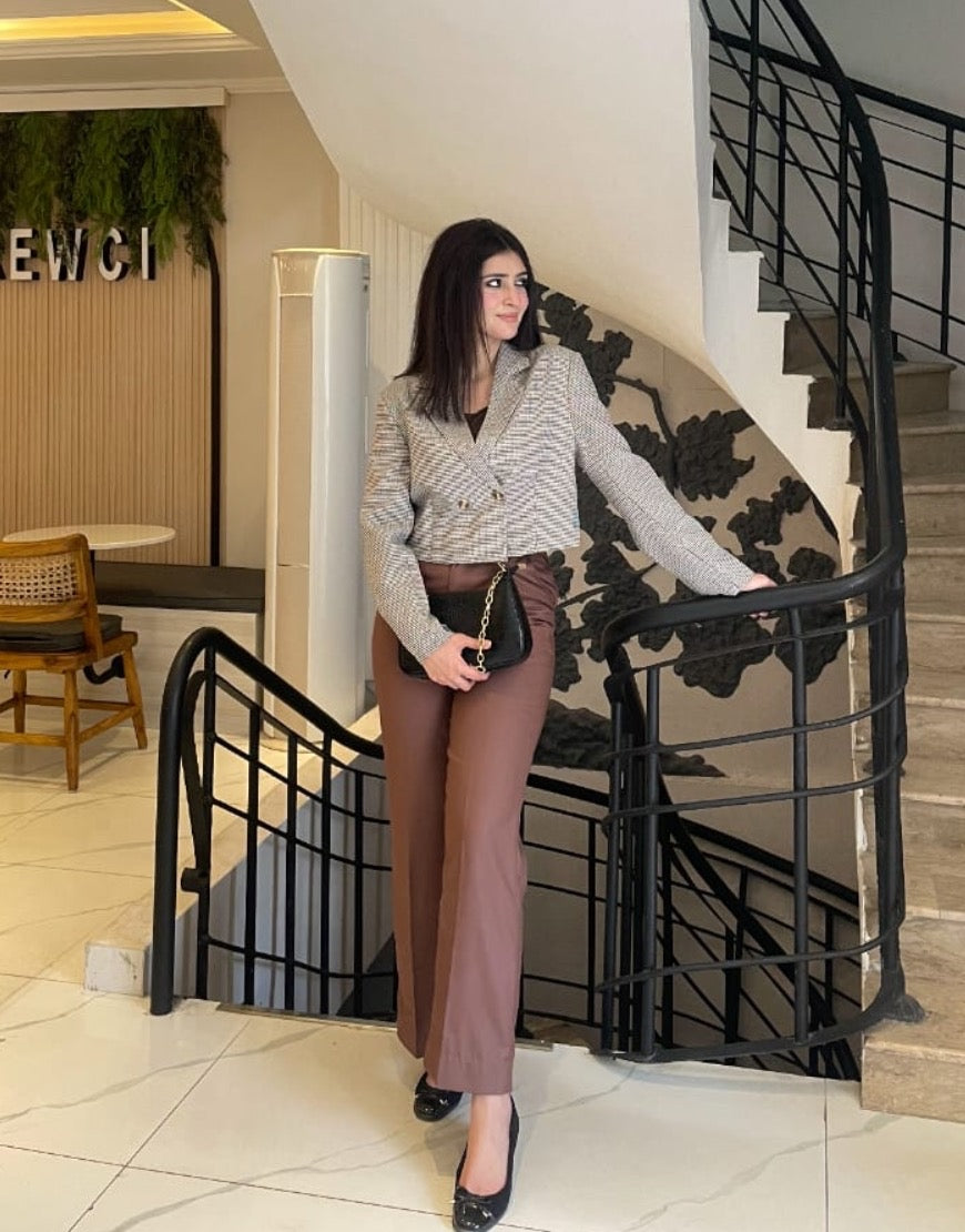 Wide Leg Box Pleated Dress Pant Brown