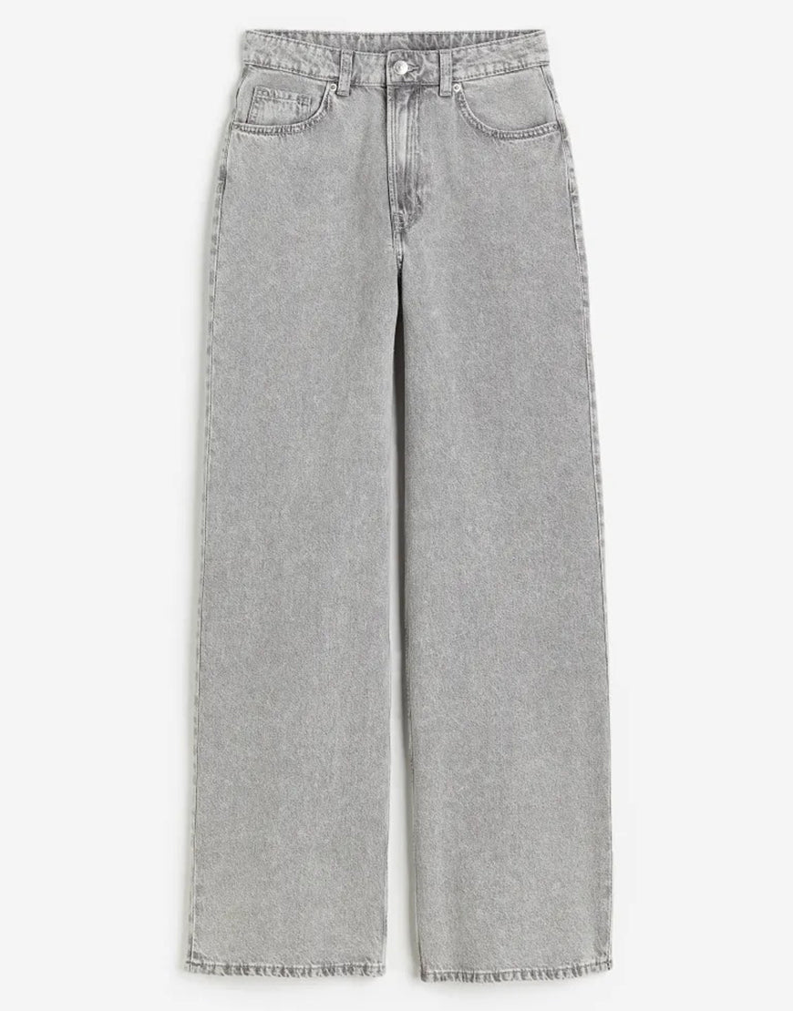High Straight Baggy Jeans Light Grey Wash