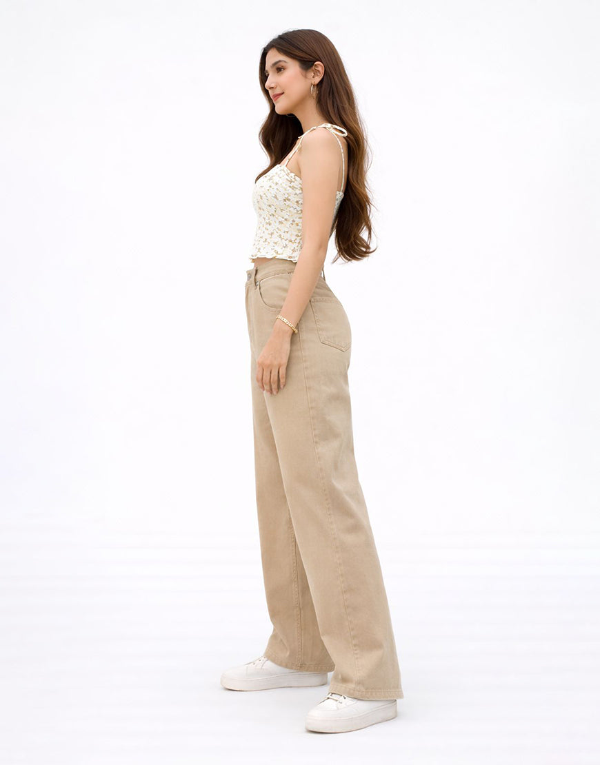 High Rise Wide Leg Pants Camel