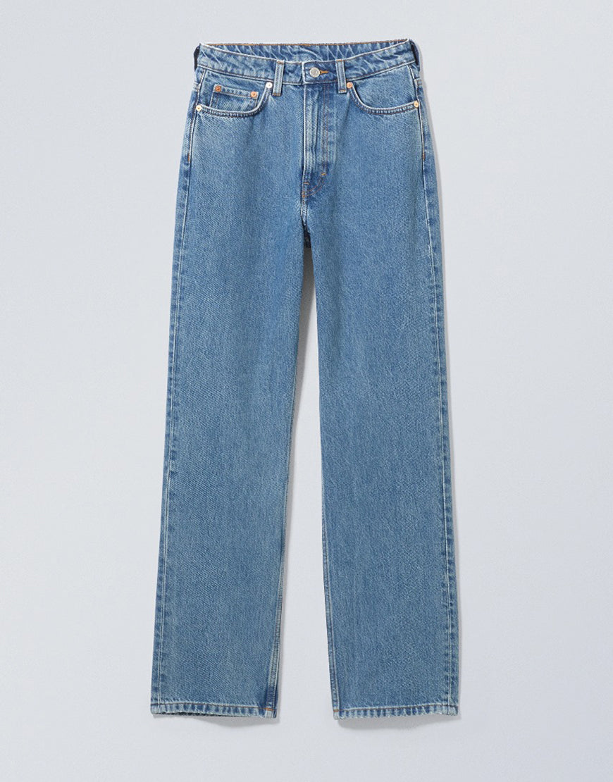 High Straight Jeans Stone Wash