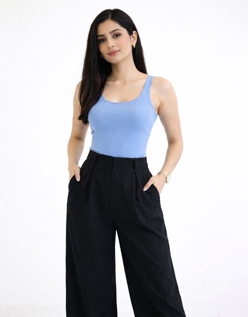 Super Wide Pleated Georgette Pants Black