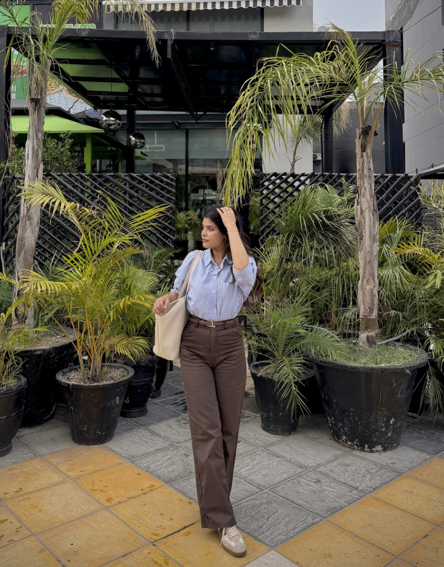 Wide Leg Twill Pants Mocca