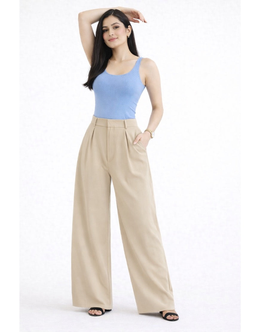 Super Wide Pleated Georgette Pants Light Beige