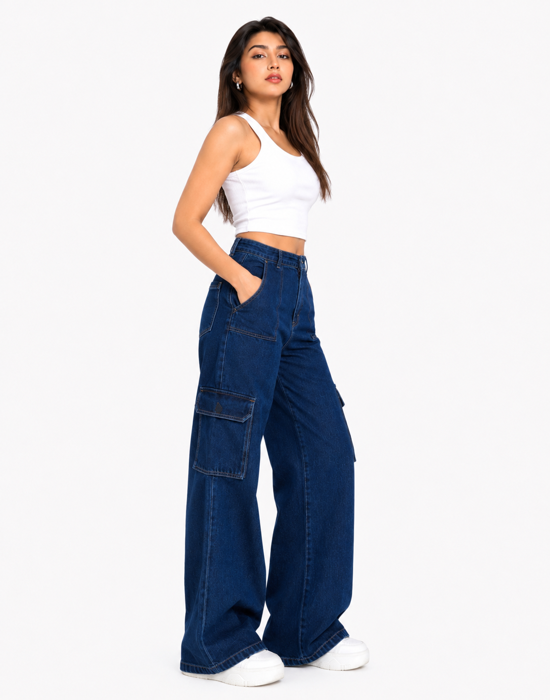 Wide Leg Flap Pocket Cargo Indigo