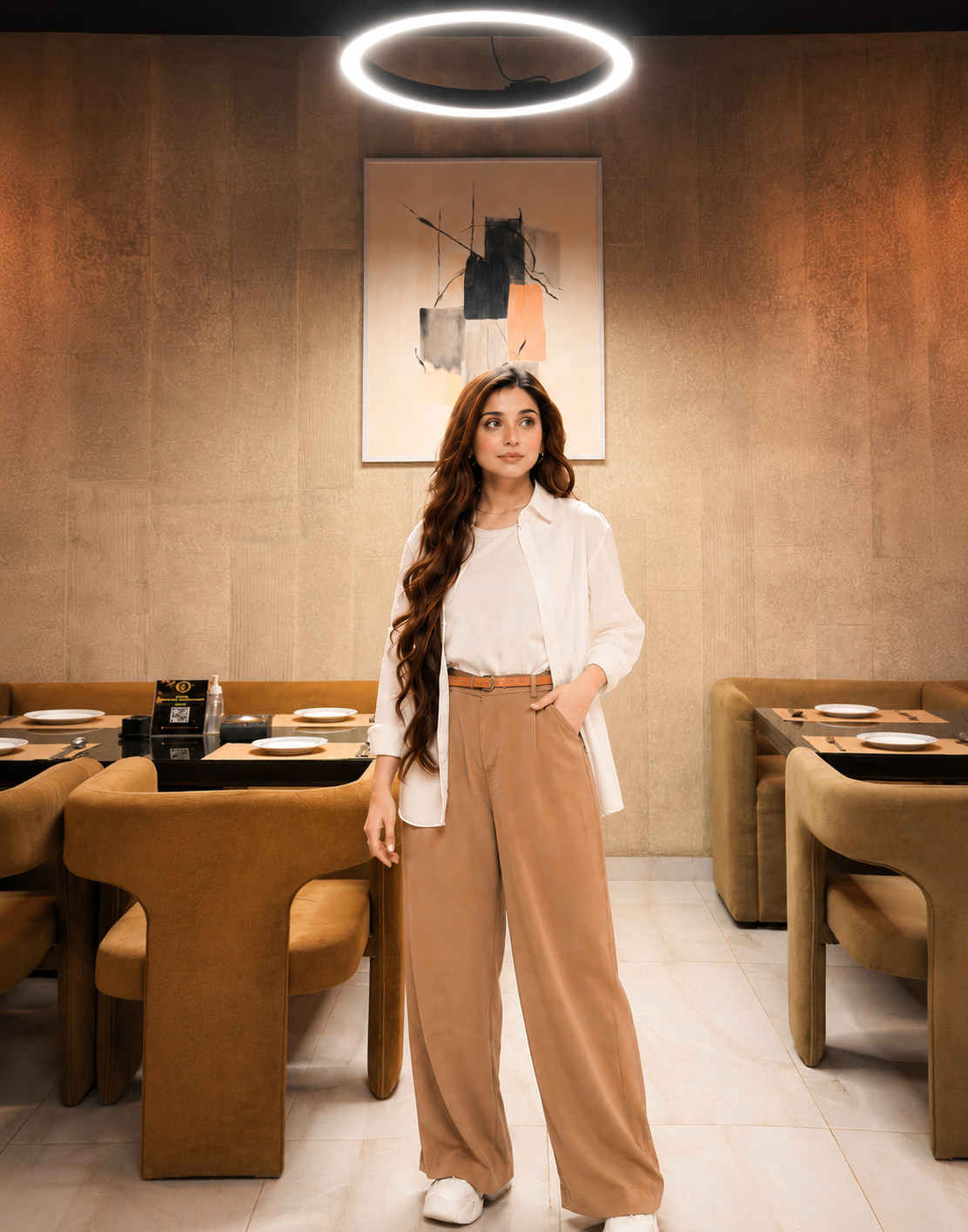 Beige Wide Leg Pants