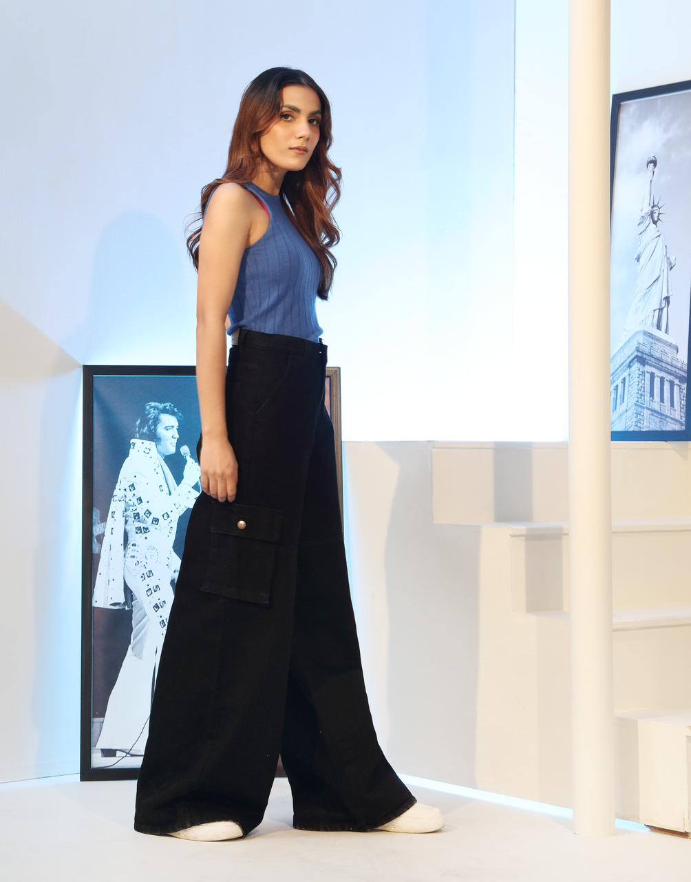 Wide Leg Jeans Cargo Black Minor Fault