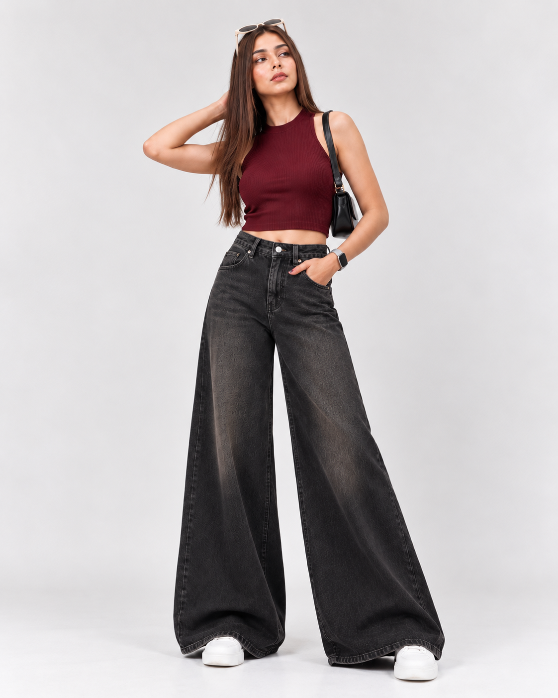 Super Wide Leg Jeans Vintage Faded Black