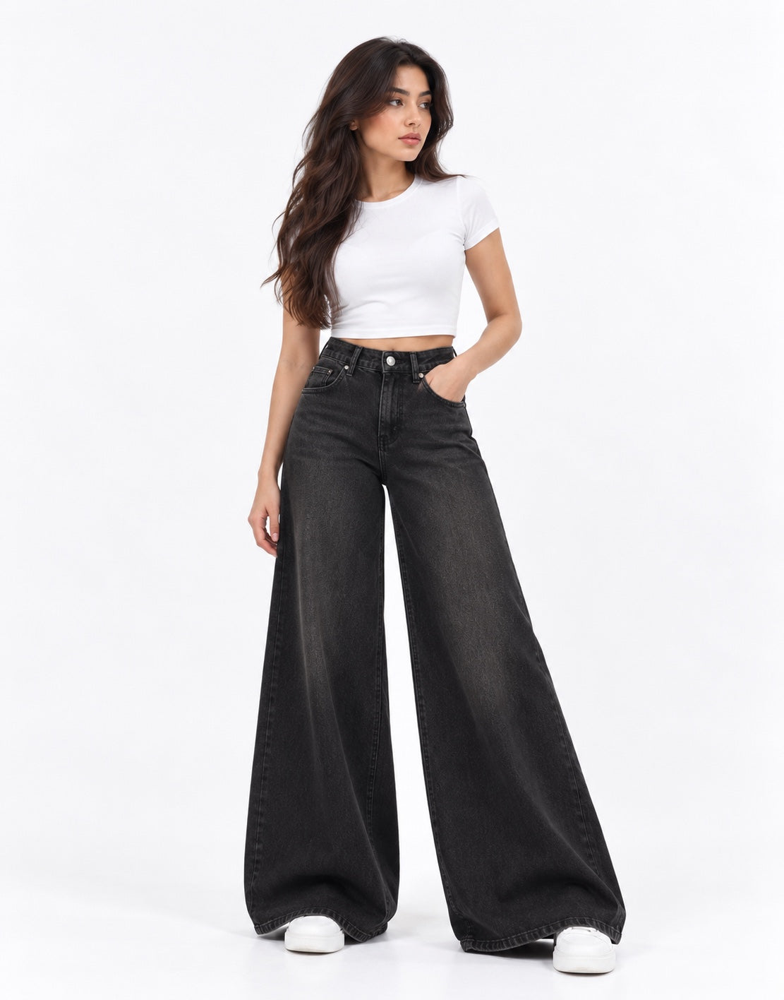 Super Wide Leg Jeans Vintage Faded Black