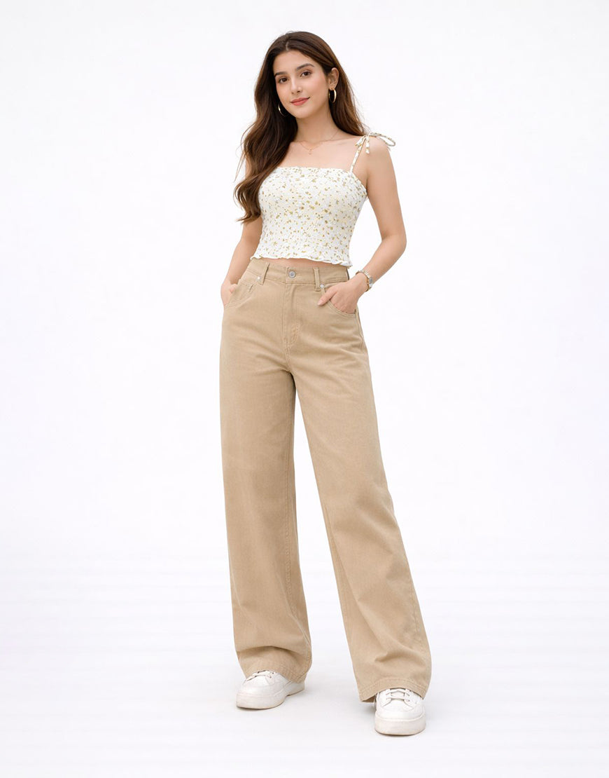 High Rise Wide Leg Pants Camel