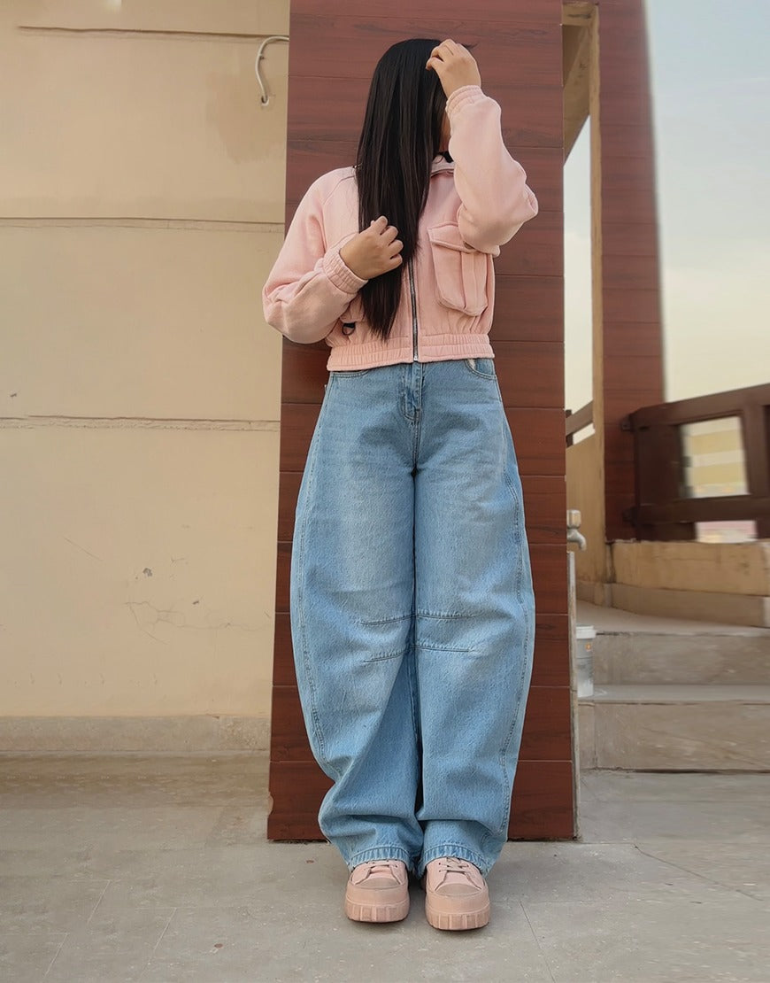 High Rise Light Wash Barrel Jeans