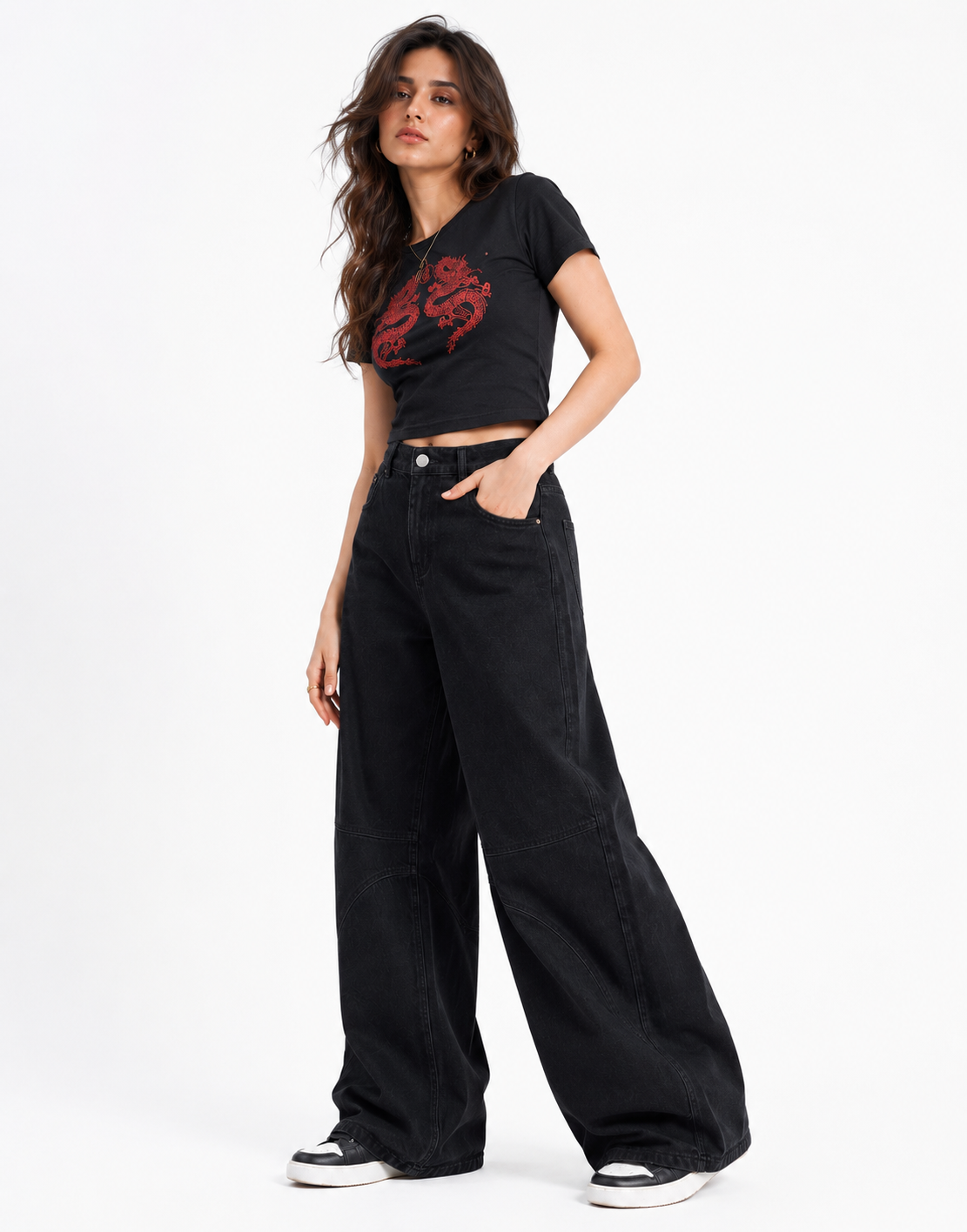 High Rise Jet Black Barrel Jeans