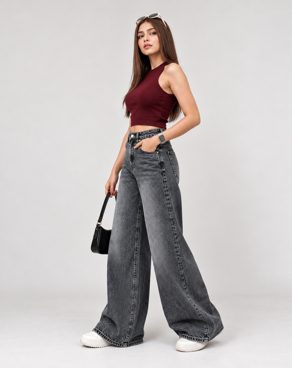 Super Wide Leg Faded Jeans Dark Grey (Minor Fault)