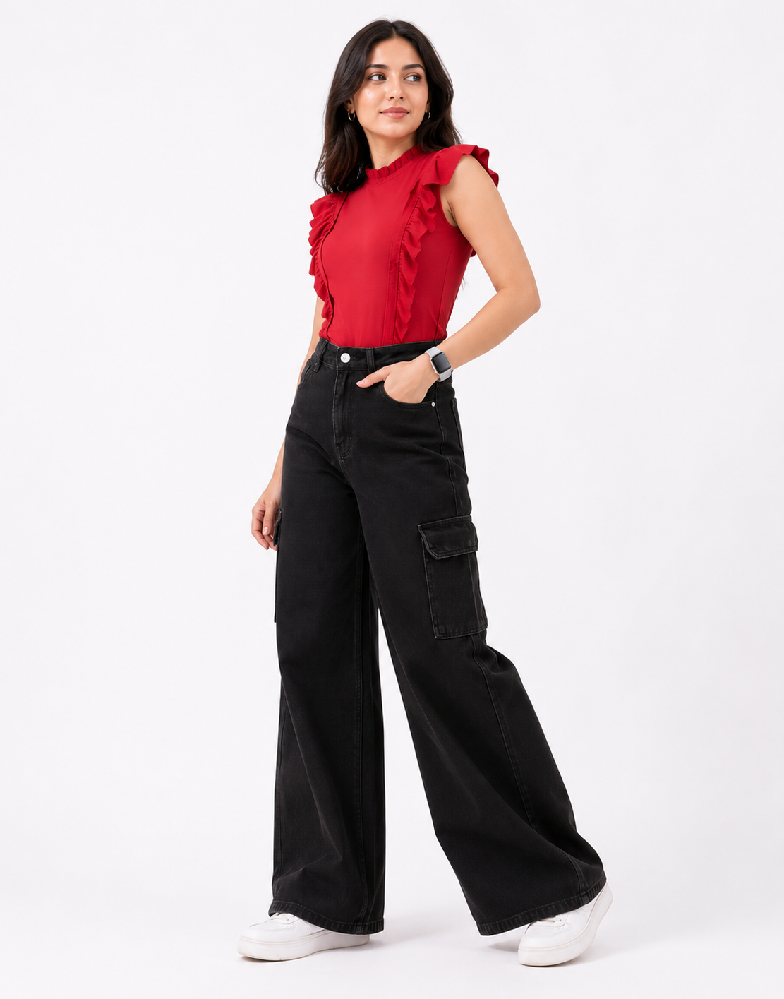 Wide Leg Jeans Cargo Black