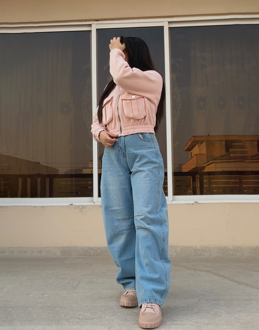 High Rise Light Wash Barrel Jeans