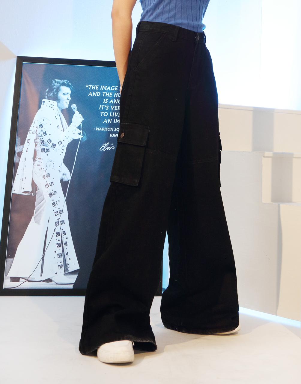 Wide Leg Jeans Cargo Black Minor Fault