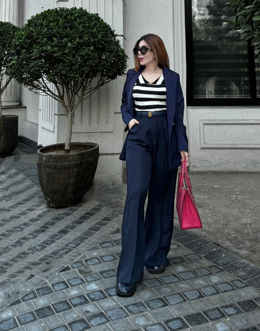 Wide Georgette Pants Navy