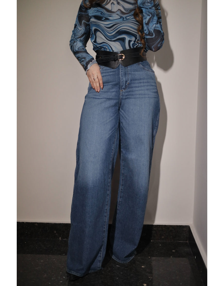 Wide Leg Jeans In Stone Blue