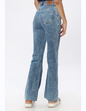 High Rise Bootcut Jeans with Right Sided Button Closure