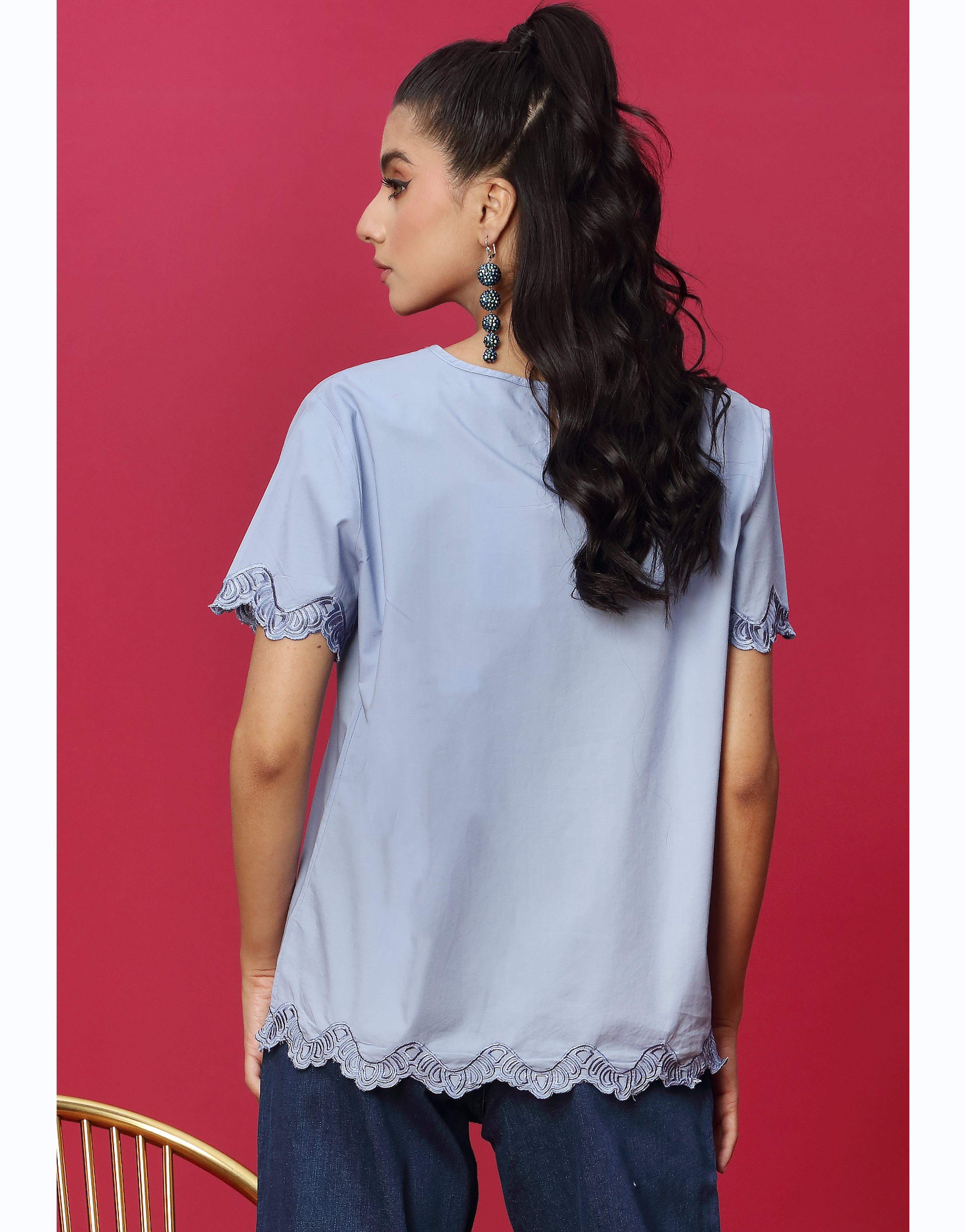 Half Sleeves Lilac Embroidered Top