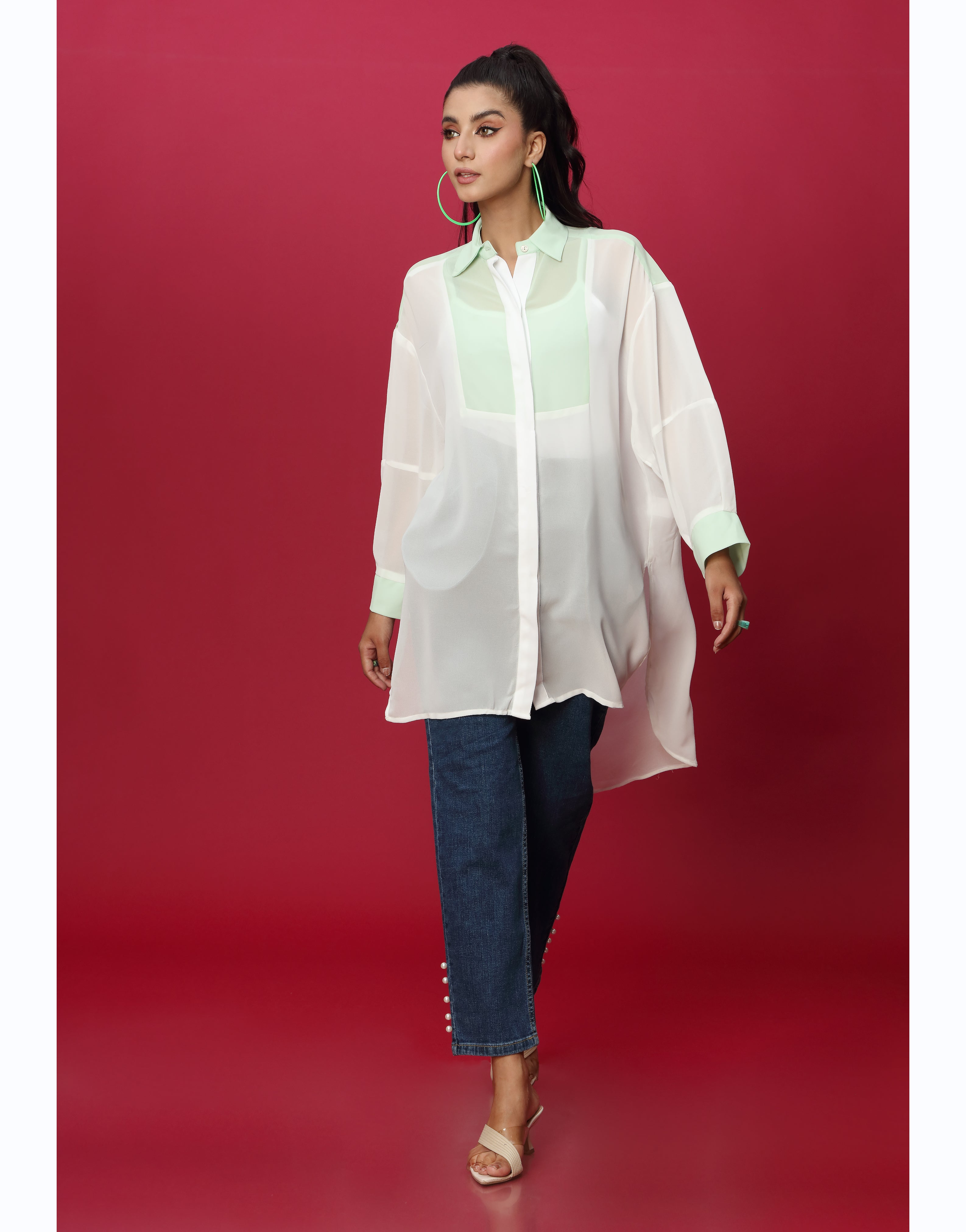 Front Button Closure White Top With Collar Neck