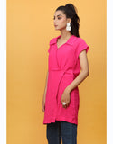Collar Neck Long Top in Hot Pink