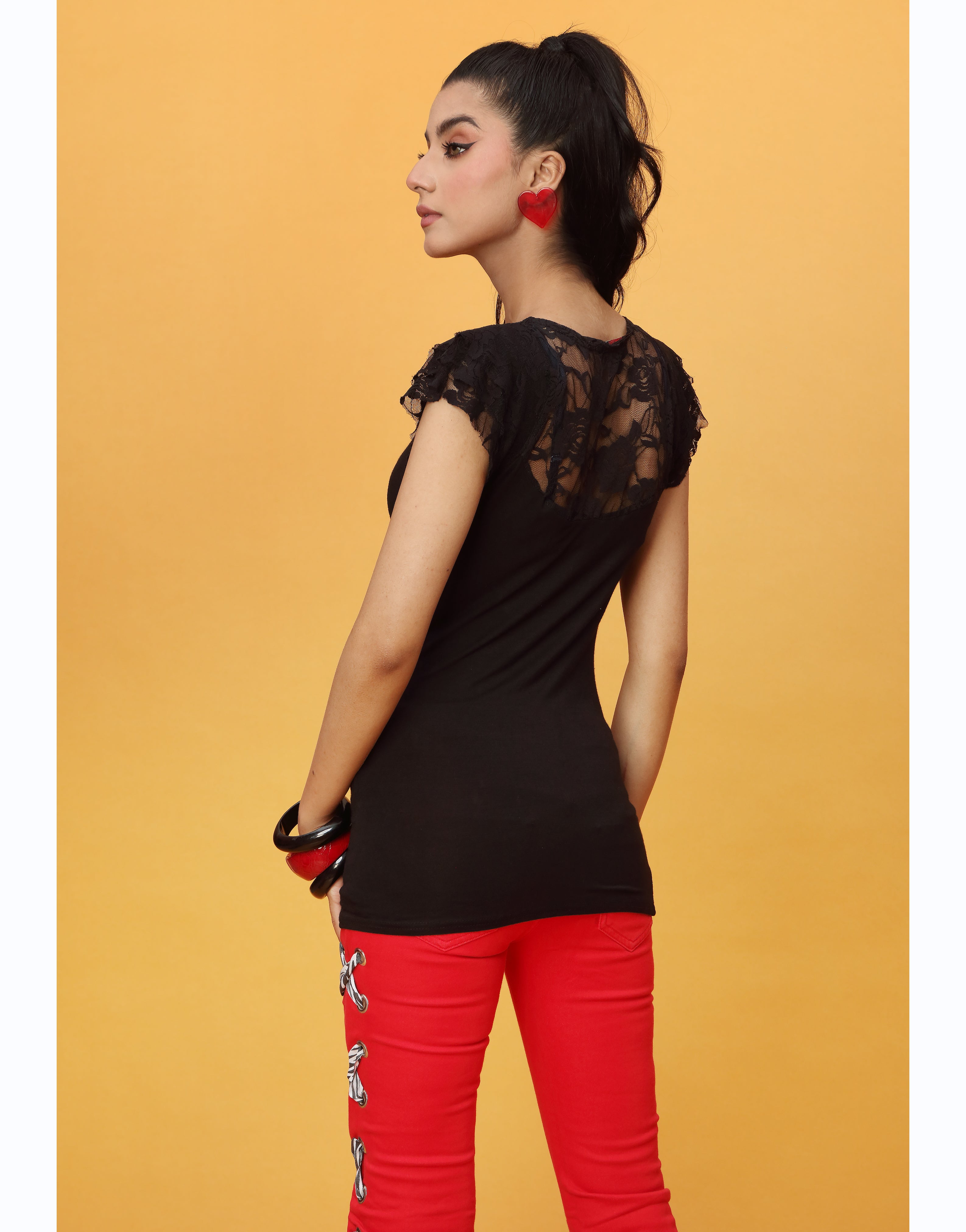 Lace Layered Cap Sleeve Top Black