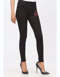 High Rise Skinny Jeans with Sassy Print in Jet Black