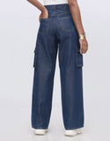 High Rise Wide Leg Flap Pocket Cargo Jeans Indigo